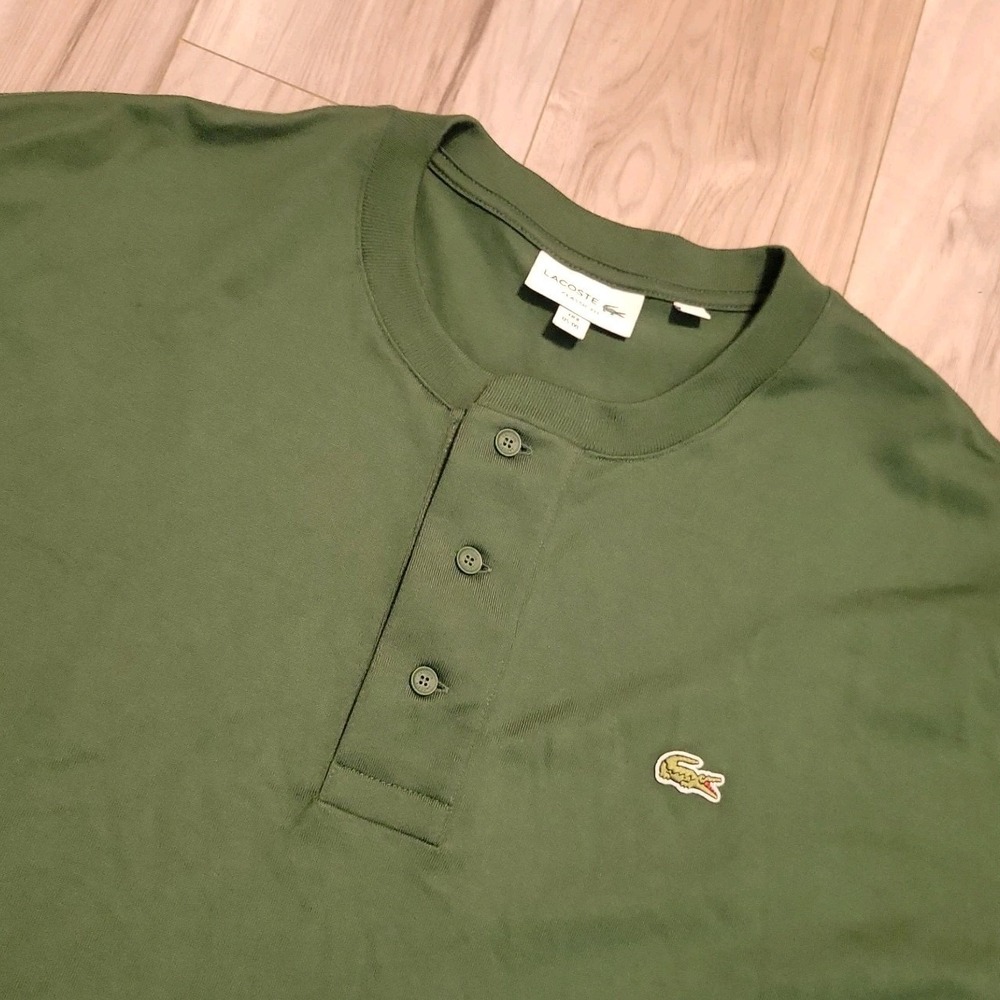 Lacoste Henley Shirt Mens 3XL Green Crewneck Long Sleeve Cotton